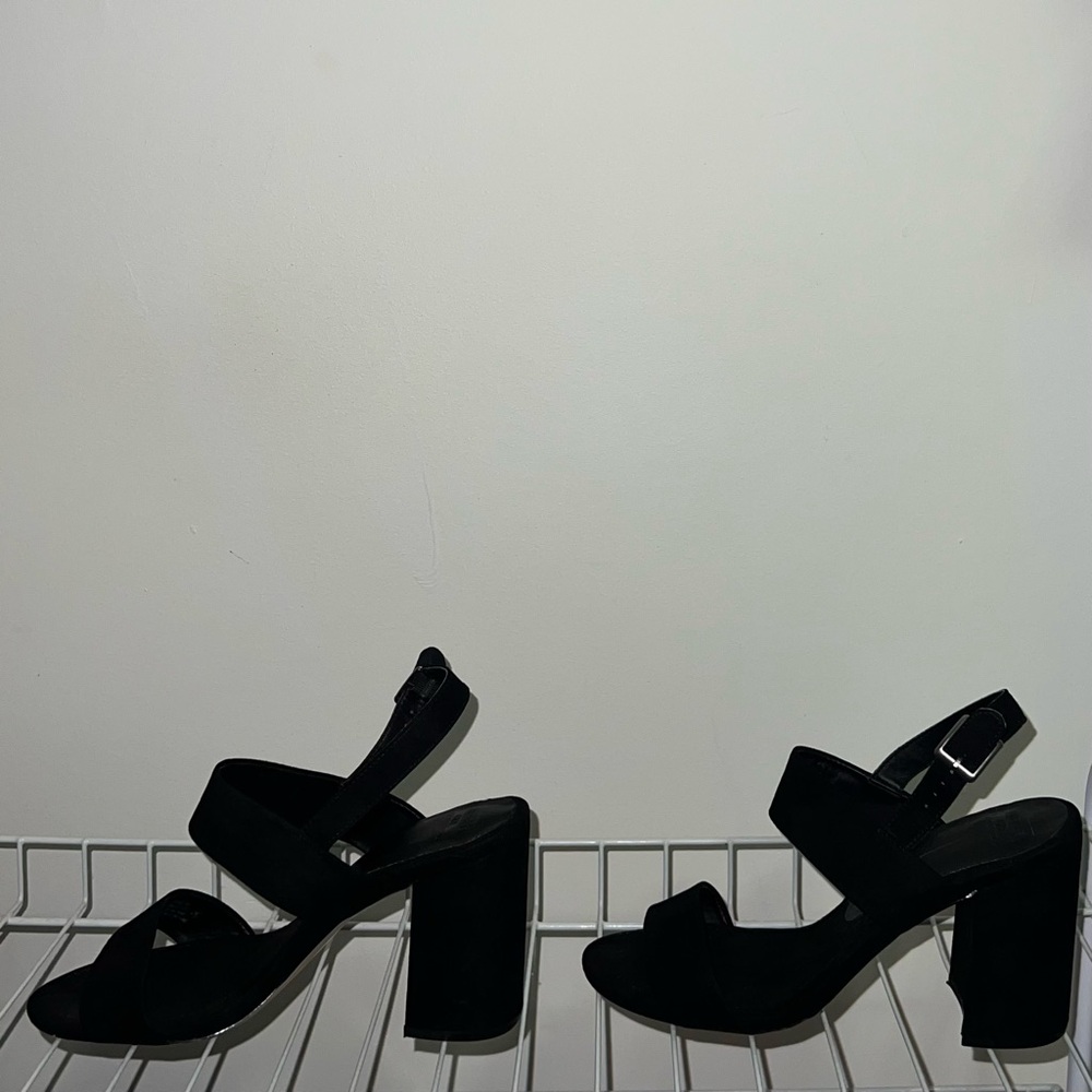 Black Suede Block Heel Sandals - Women's Dress Heels